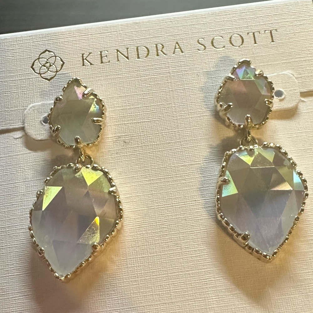 EUC Kendra Scott Iridescent Slate & Gold Quincy earrings - Picture 3 of 5